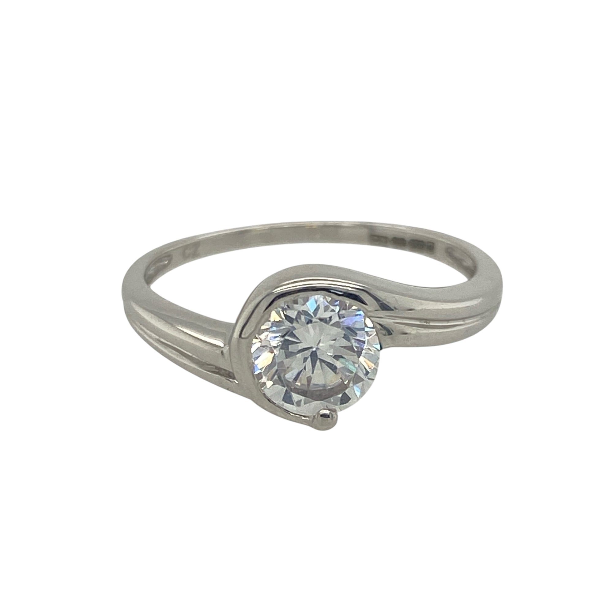 9ct White Gold CZ Set Twist Solitaire