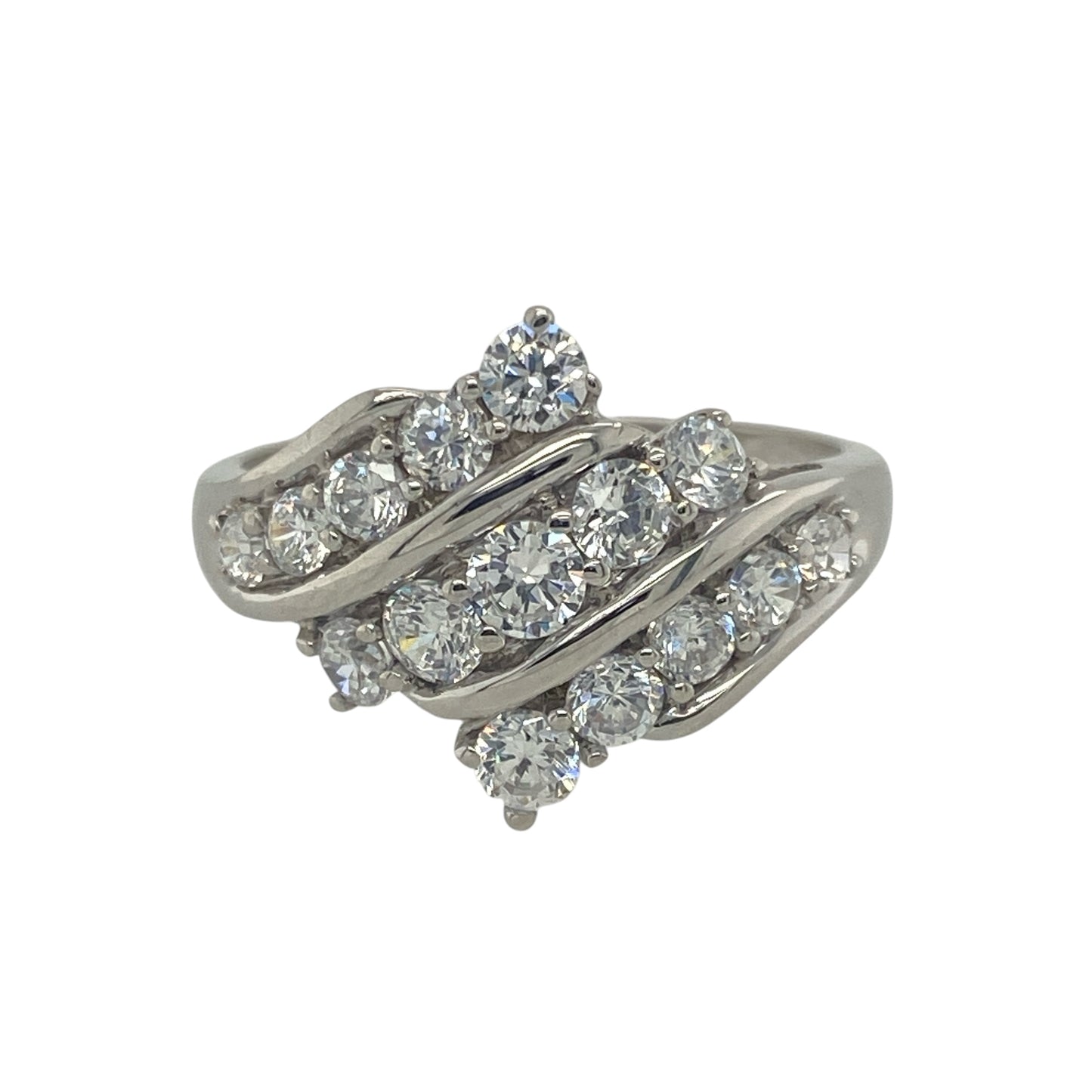 9ct White Gold &amp; Cubic Zirconia Set Three Row Ring