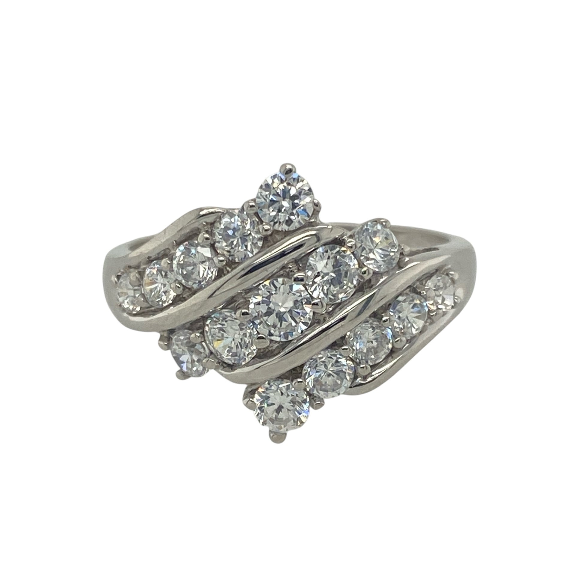 9ct White Gold &amp; Cubic Zirconia Set Three Row Ring