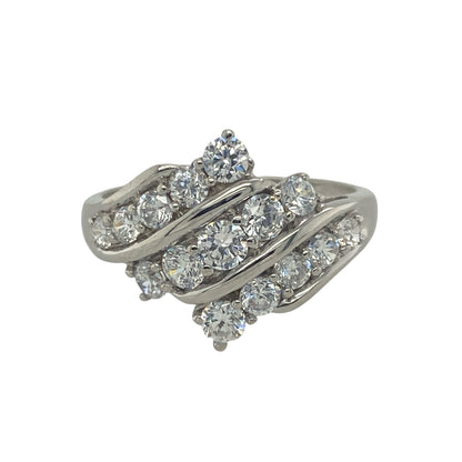 9ct White Gold &amp; Cubic Zirconia Set Three Row Ring