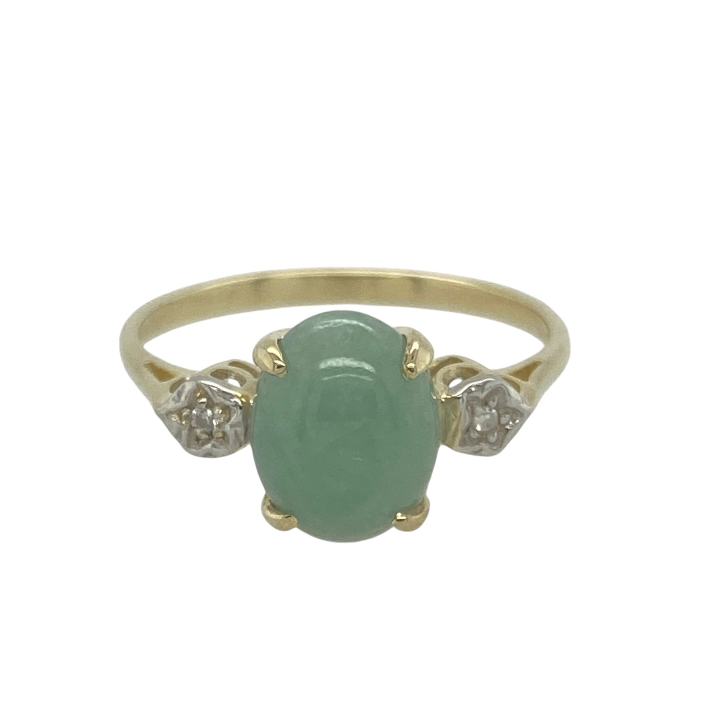 9ct Gold Diamond & Jade Oval Cut Set Ring