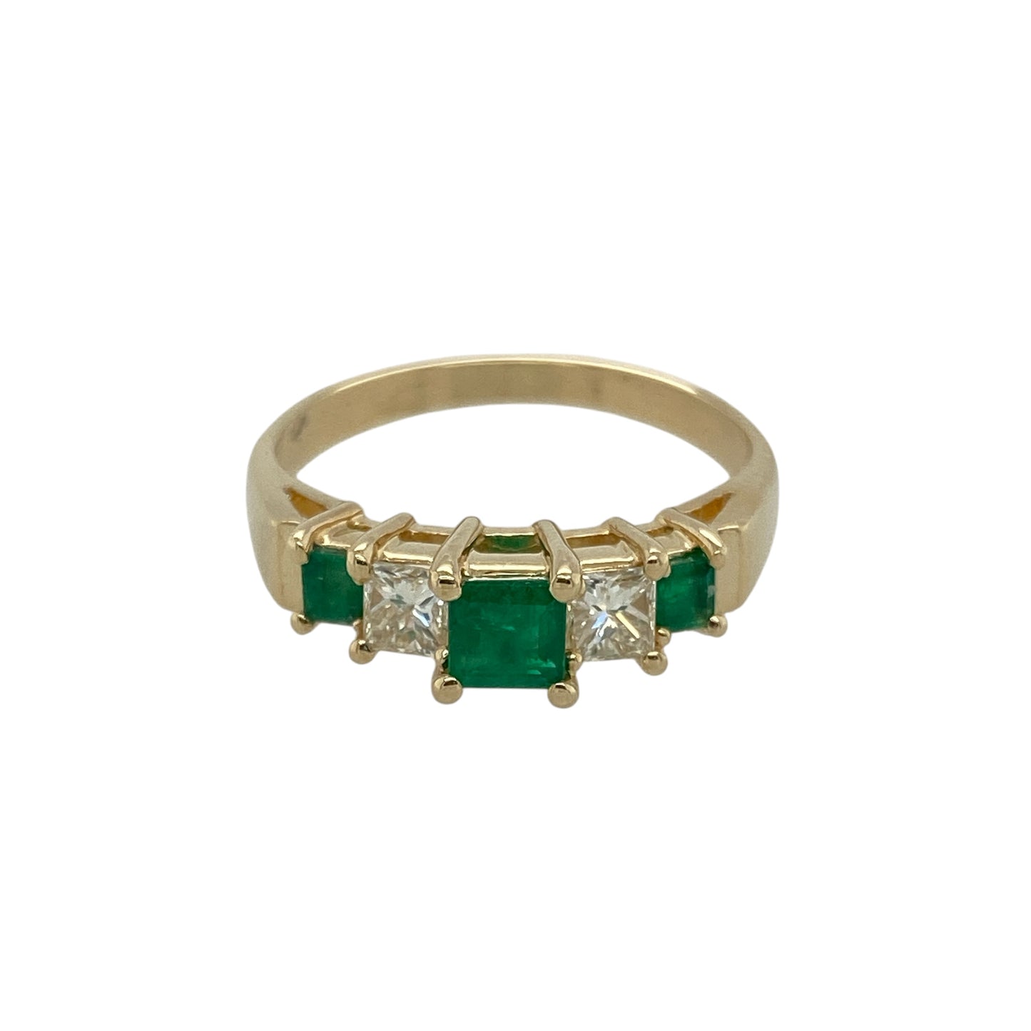 14ct Gold Diamond & Emerald Princess Cut Ring