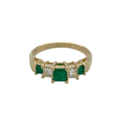 14ct Gold Diamond & Emerald Princess Cut Ring