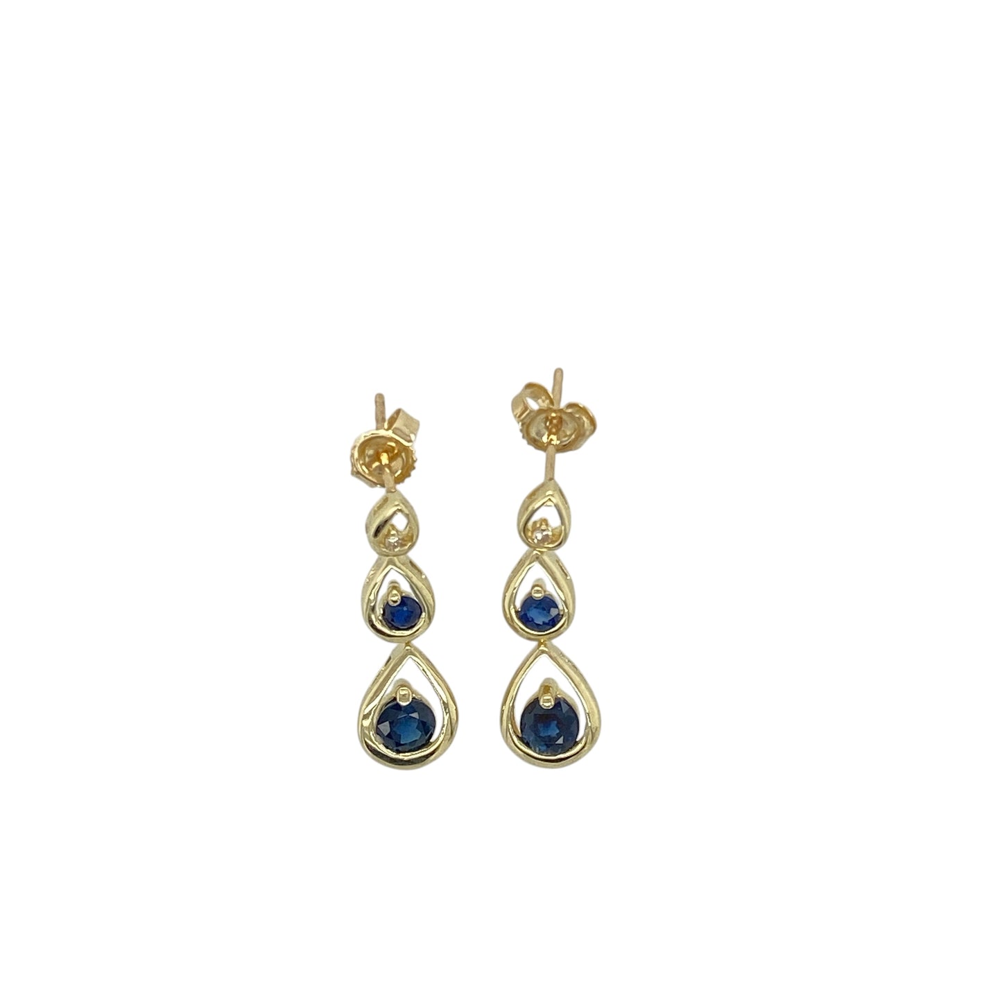 9ct Gold Diamond &amp; Sapphire Set Drop Earrings