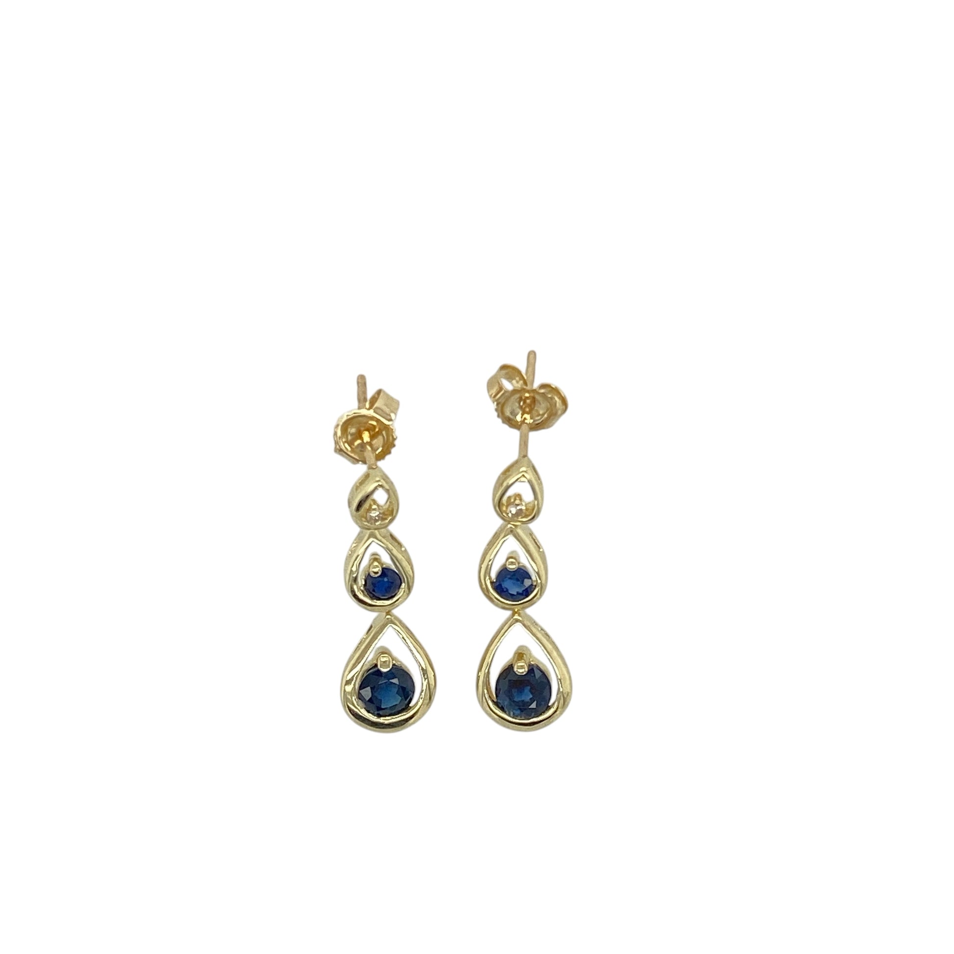 9ct Gold Diamond &amp; Sapphire Set Drop Earrings
