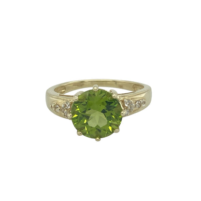 9ct Gold Round Cut Peridot &amp; Cubic Zirconia Set Ring