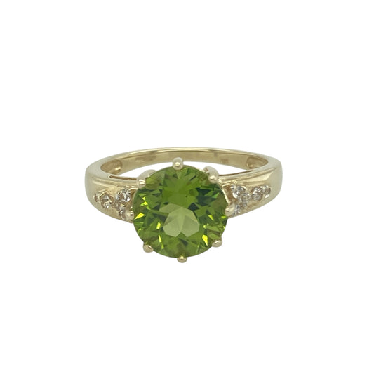 9ct Gold Round Cut Peridot &amp; Cubic Zirconia Set Ring