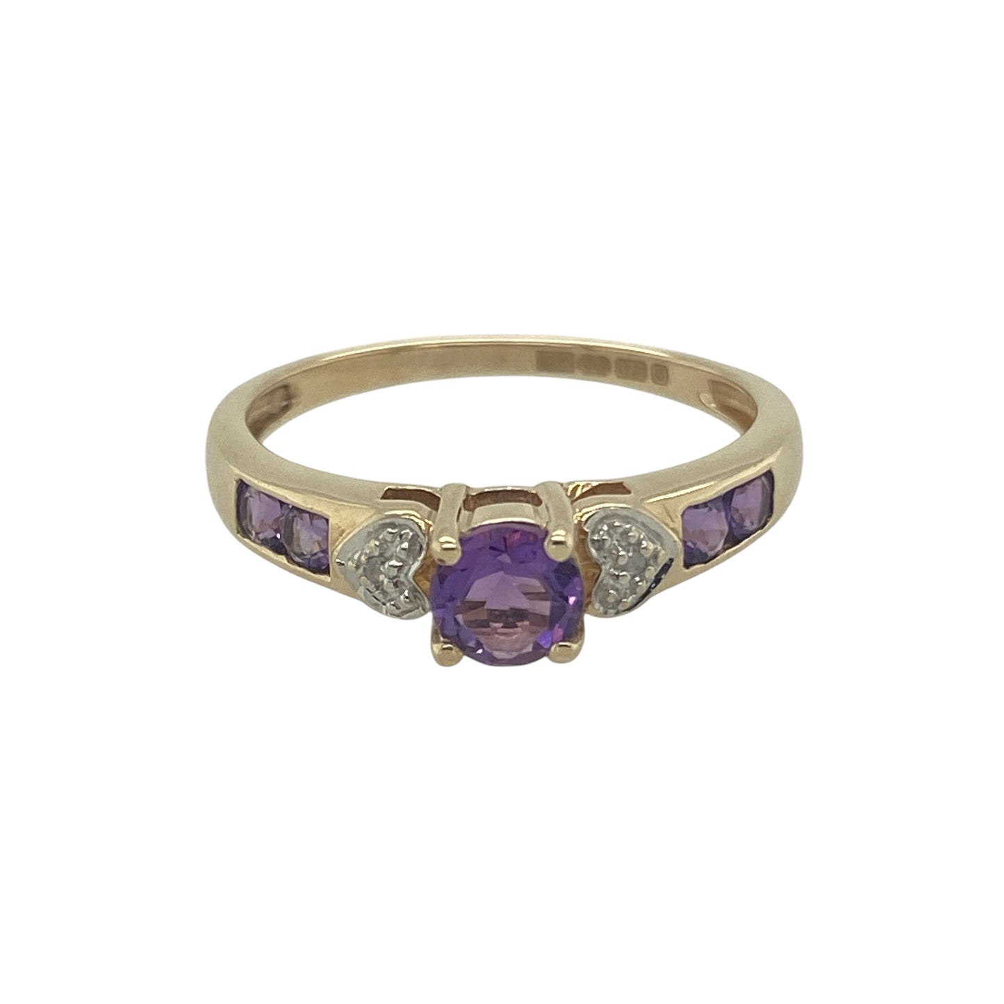 9ct Gold Diamond & Amethyst Set Ring