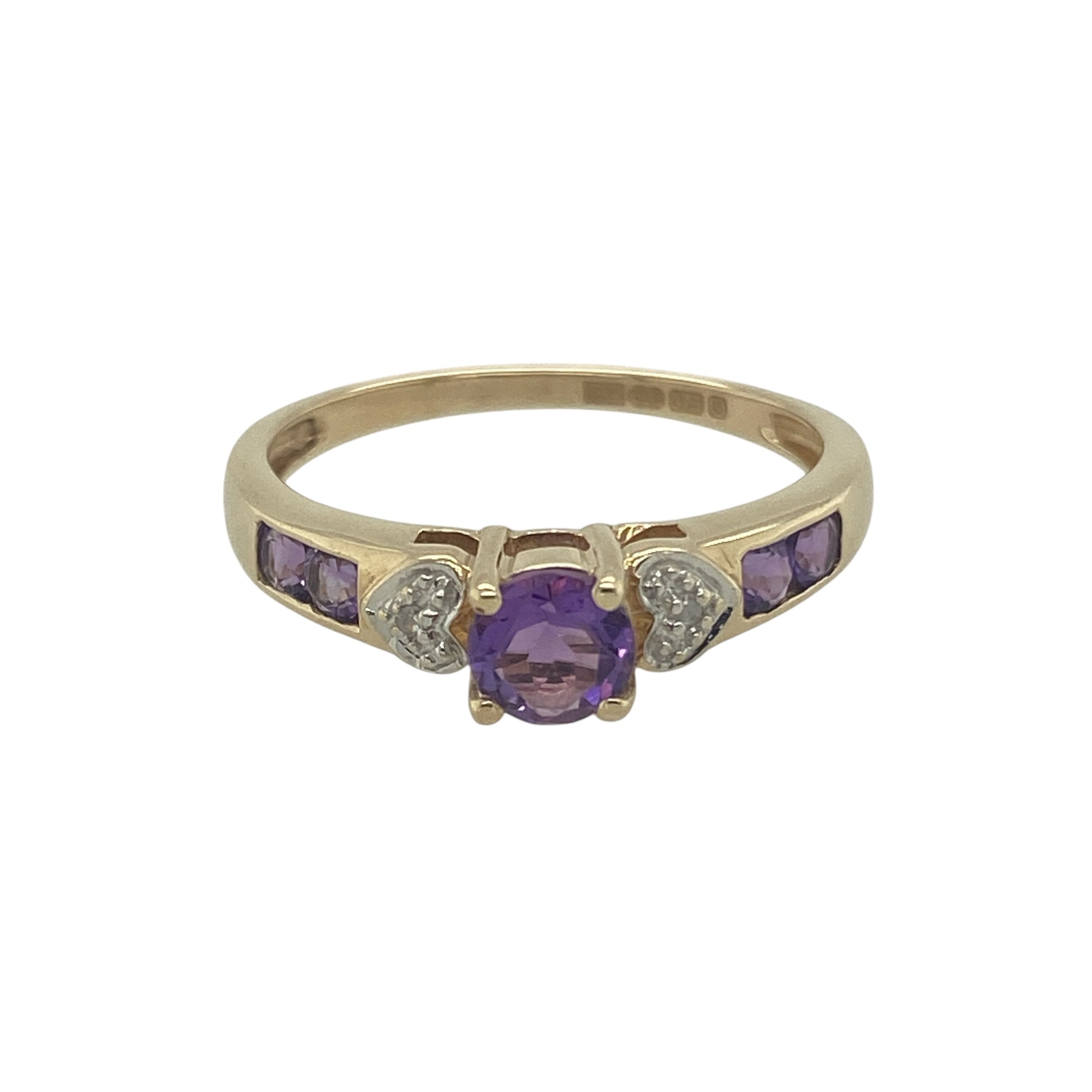 9ct Gold Diamond & Amethyst Set Ring