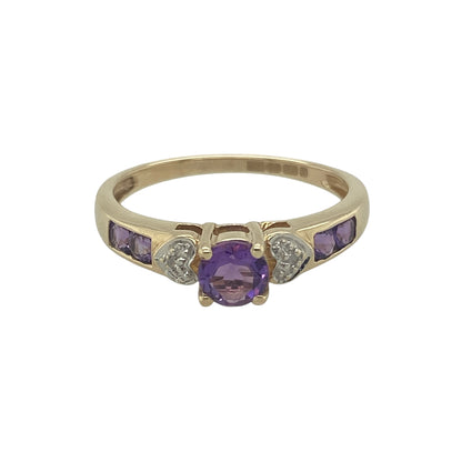 9ct Gold Diamond & Amethyst Set Ring