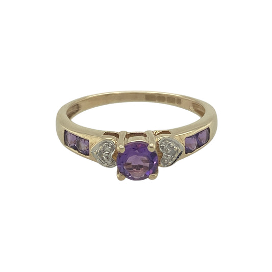 9ct Gold Diamond & Amethyst Set Ring