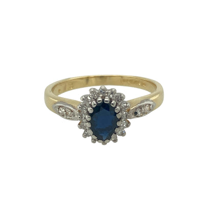 18ct Gold Diamond &amp; Sapphire Set Cluster Ring