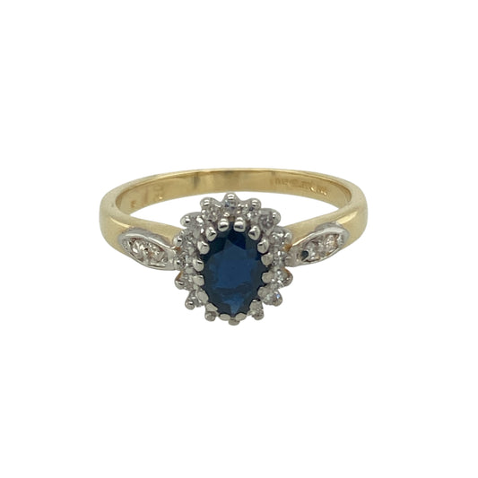 18ct Gold Diamond &amp; Sapphire Set Cluster Ring