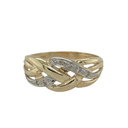 9ct Gold Diamond Set Plaited Band Ring