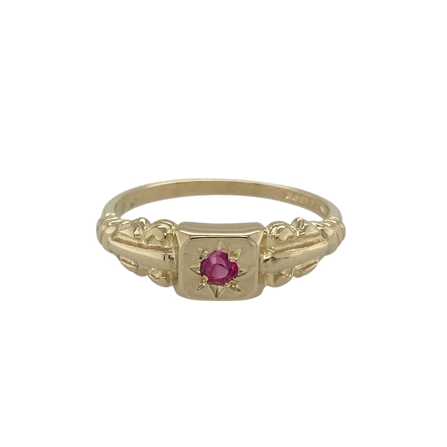 9ct Gold Ruby Set Star Signet Ring