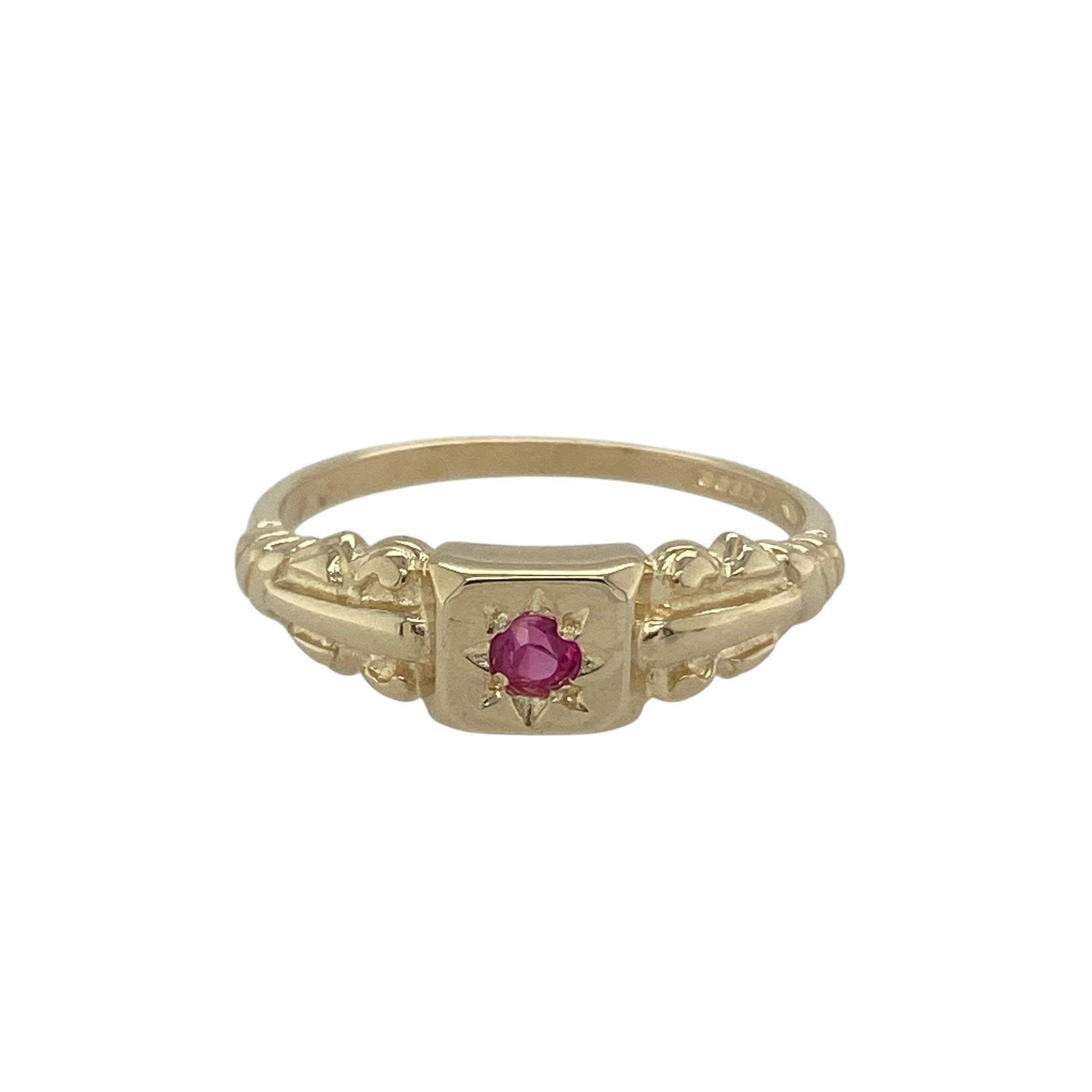 9ct Gold Ruby Set Star Signet Ring