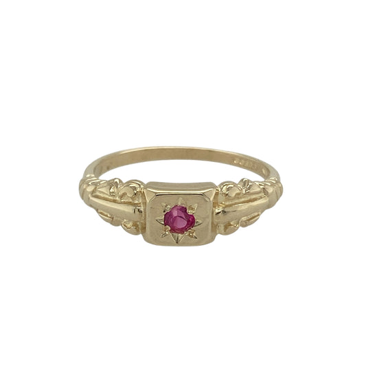 9ct Gold Ruby Set Star Signet Ring