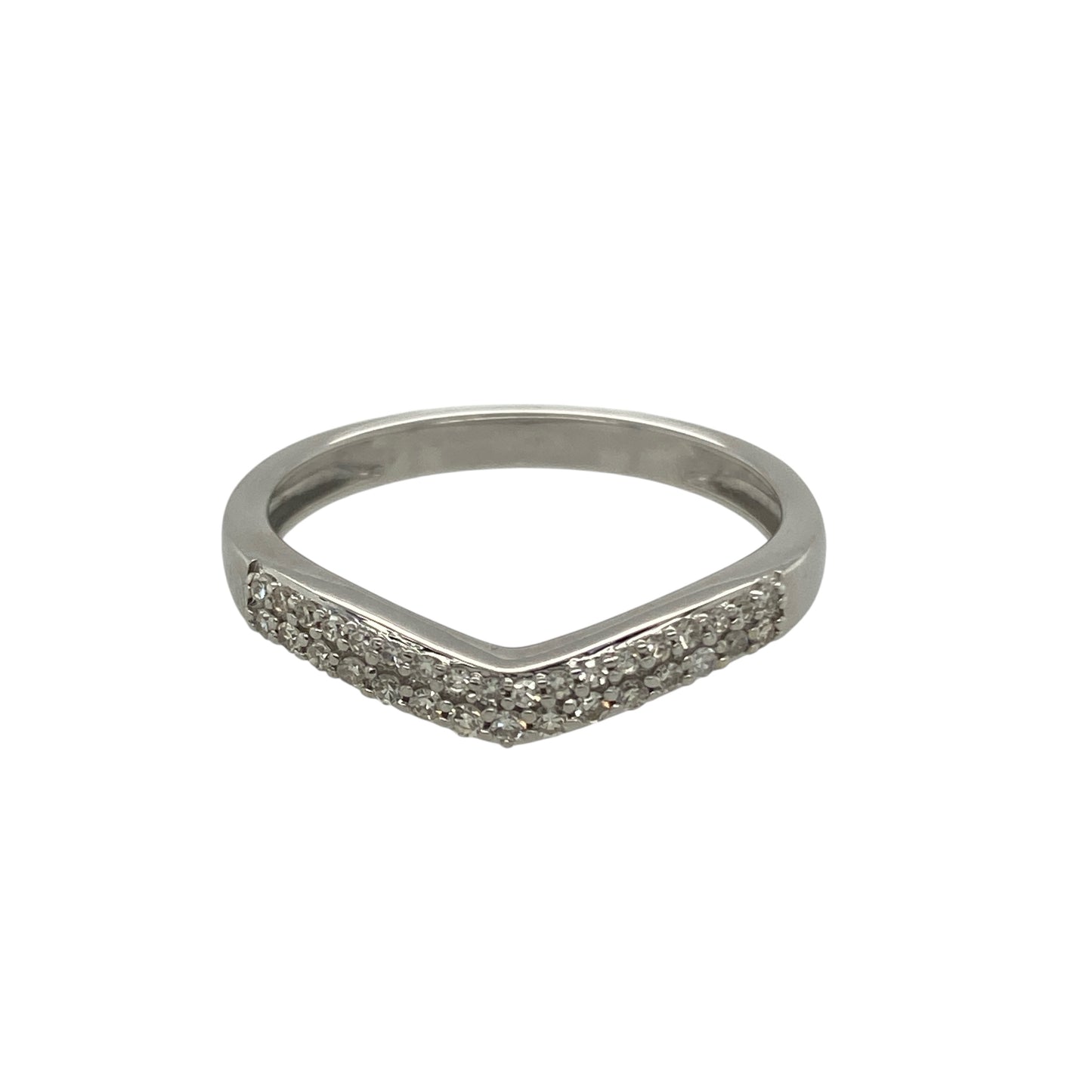 9ct White Gold Diamond Set Wishbone Ring