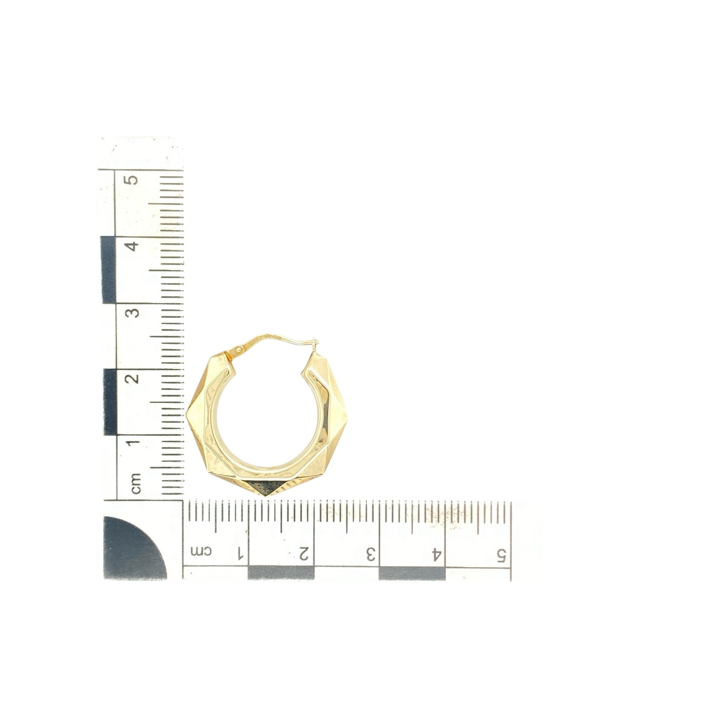 9ct Gold Hex Patterned Hoop Creole Earrings