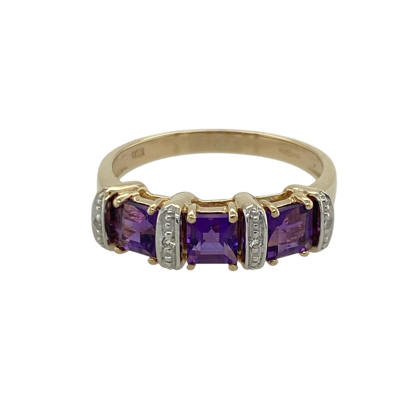 9ct Gold Diamond & Amethyst Set Band Ring