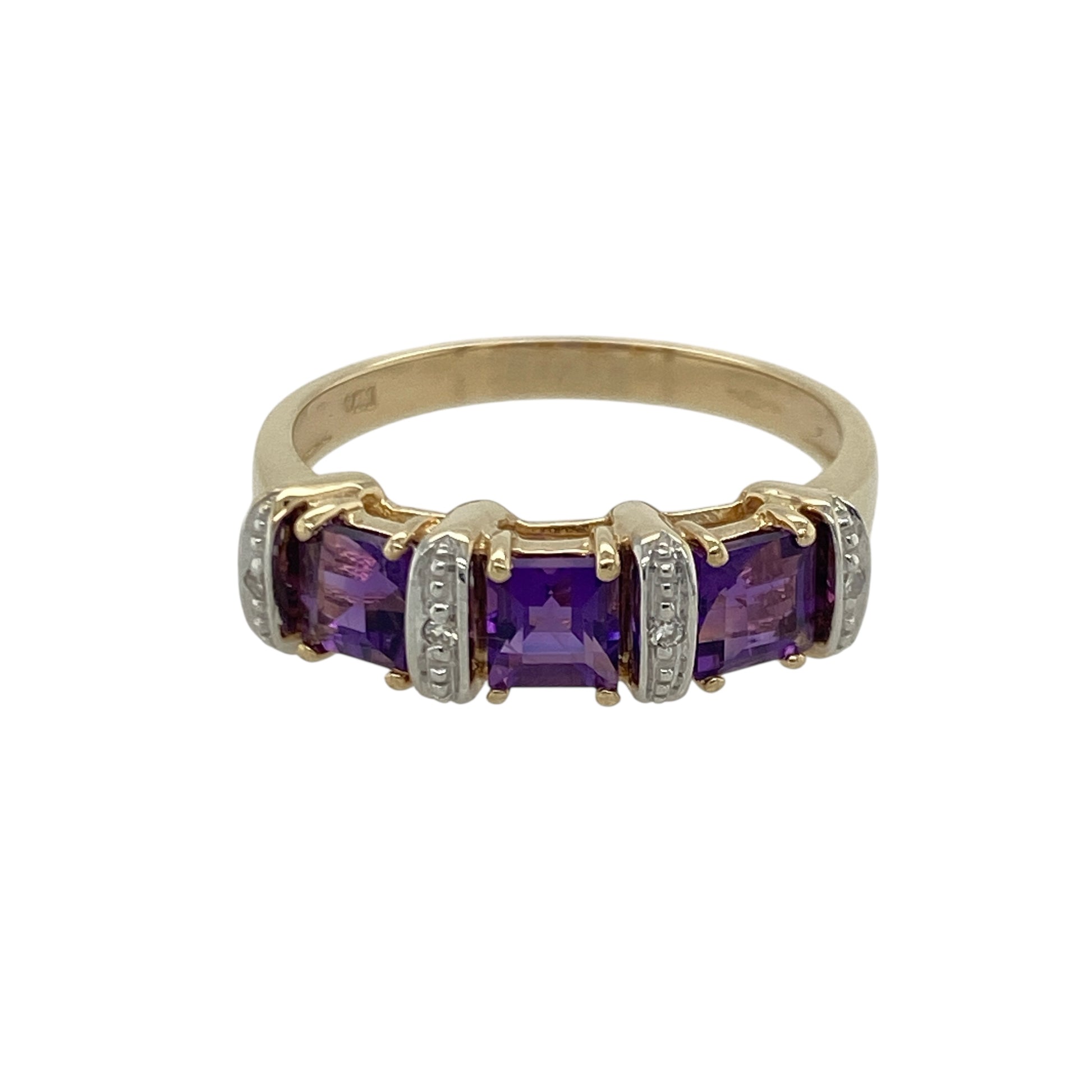 9ct Gold Diamond & Amethyst Set Band Ring