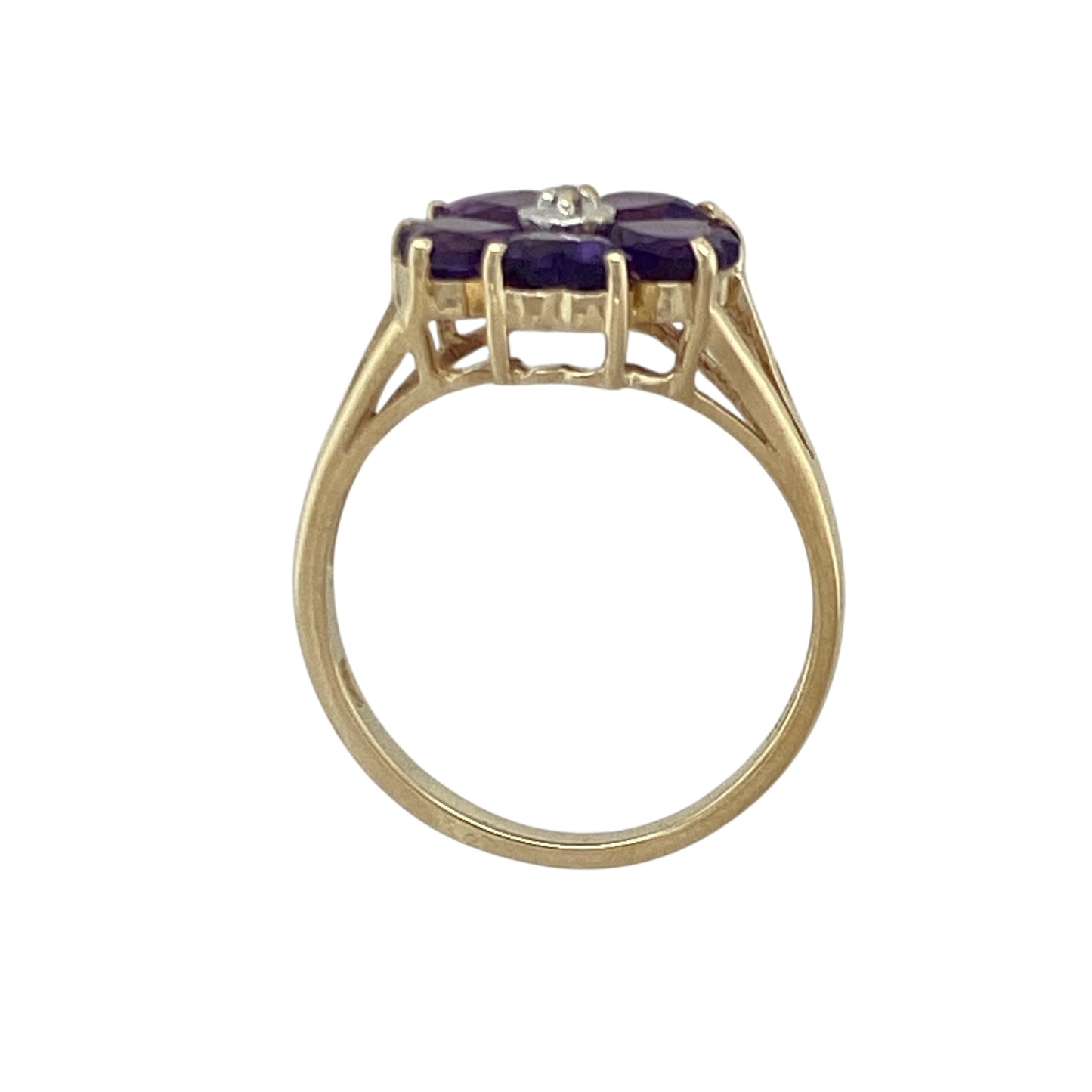 9ct Gold Diamond & Amethyst Set Flower Ring