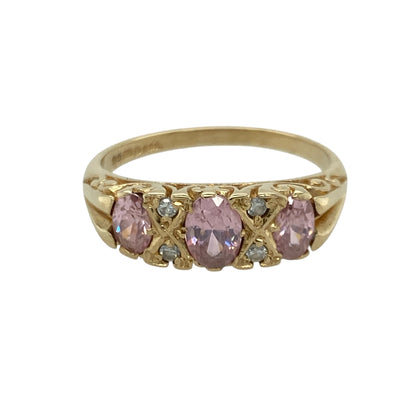 9ct Gold Pink Stone & Cubic Zirconia Set Ring