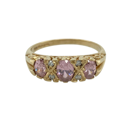 9ct Gold Pink Stone & Cubic Zirconia Set Ring