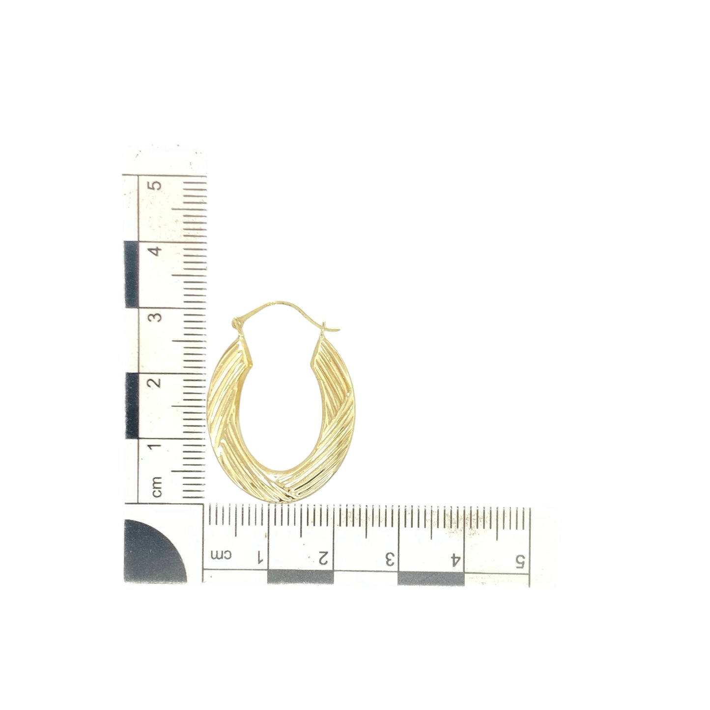 9ct Gold Textured Patterned Oval Creole Earrings