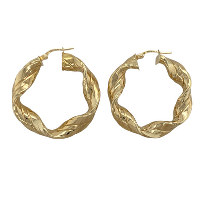 9ct Gold Ribbon Twisted Hoop Creole Earrings