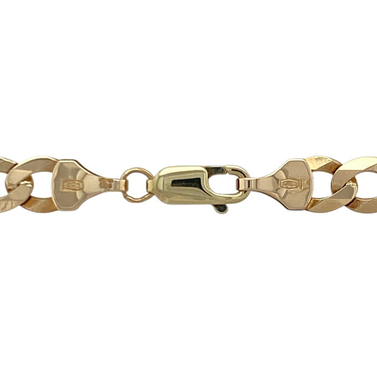 Bring classic shine and strong golden presence to your collection with this pre-owned 9ct yellow gold curb chain—an elegant piece offering timeless style and everyday durability.

Design: This 20" curb chain features 6mm flat links, creating a bold yet refined profile with a smooth, traditional drape.
Material: Made from 9-carat yellow gold, the chain displays a polished, radiant finish that enhances its rich, warm tone.