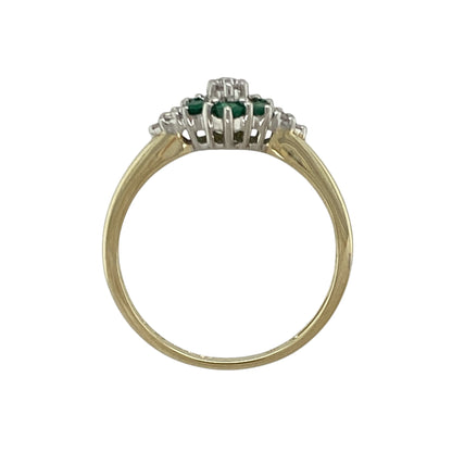 9ct Gold Diamond & Emerald Set Flower Cluster Ring