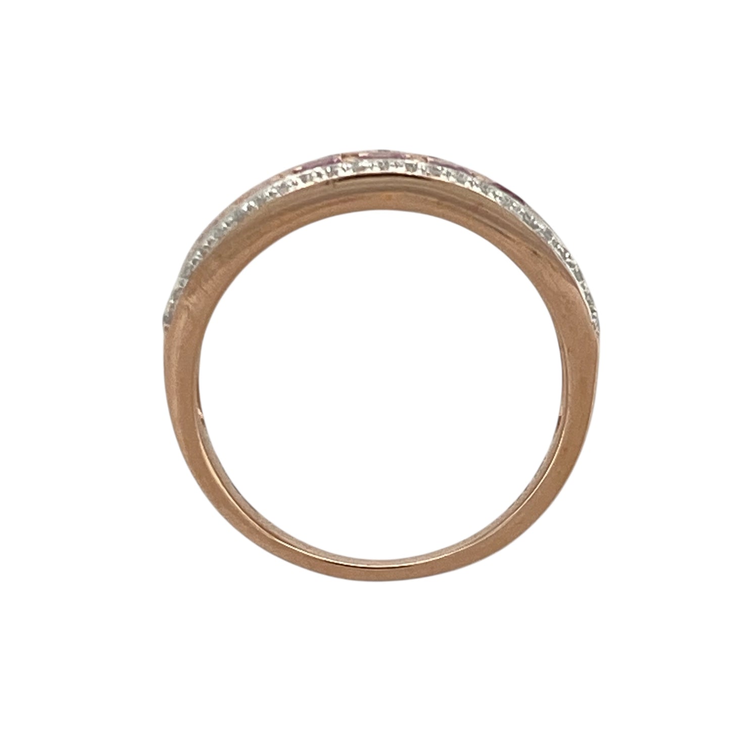 9ct Gold Diamond & Pink Sapphire Set Band Ring