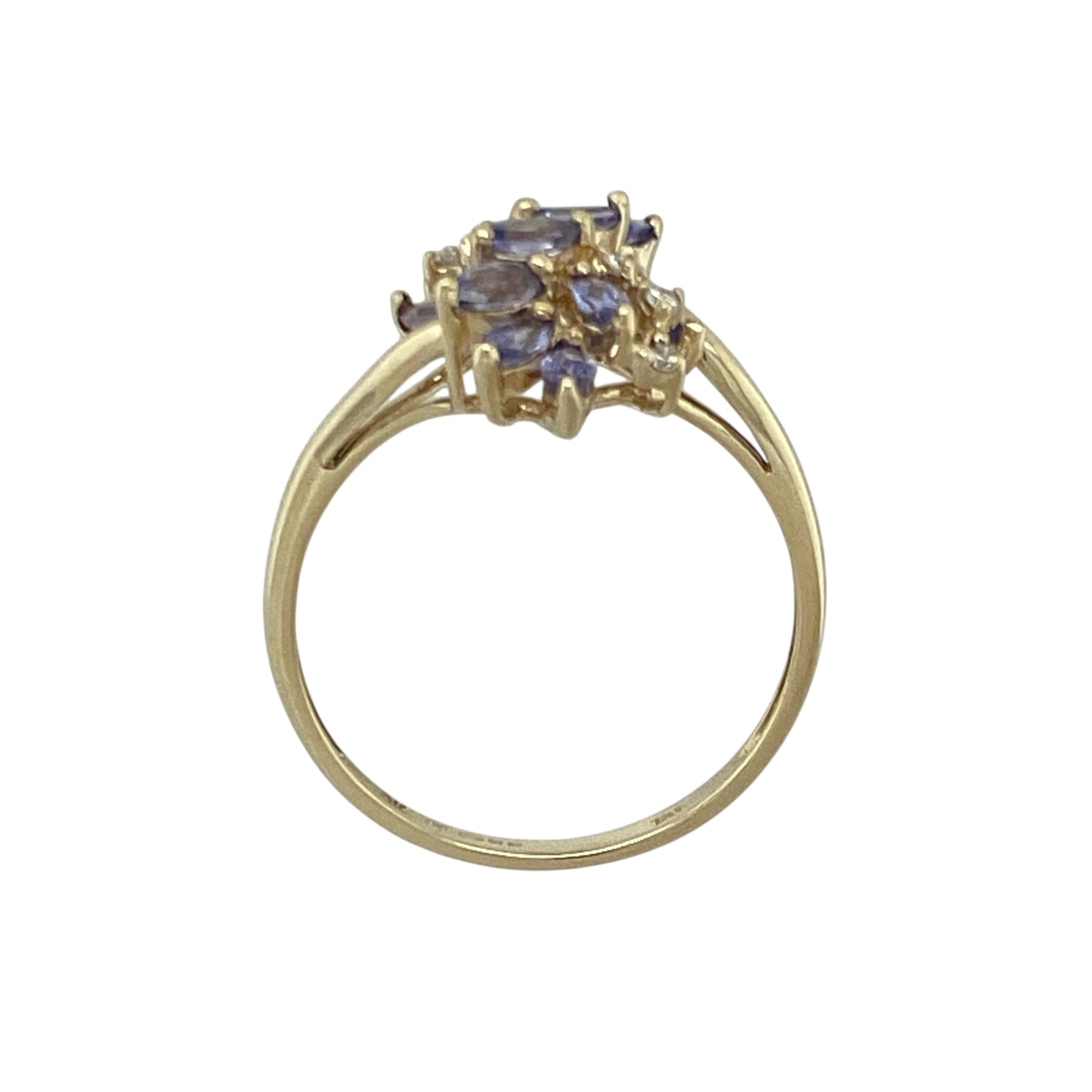 9ct Gold Diamond & Tanzanite Set Flower Style Ring