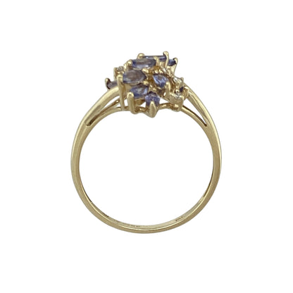 9ct Gold Diamond & Tanzanite Set Flower Style Ring
