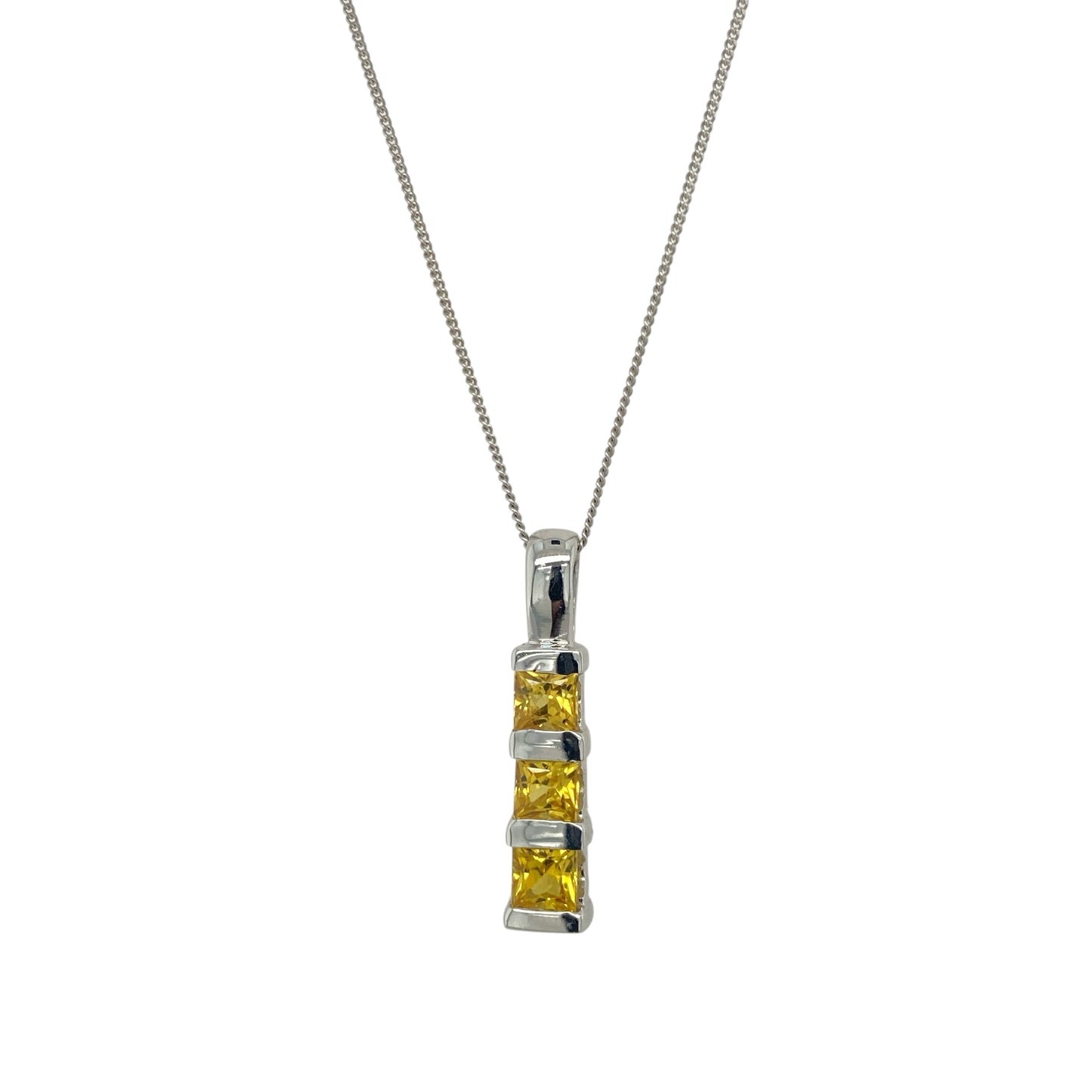 9ct White Gold & Yellow Stone Set Bar 18" Necklace