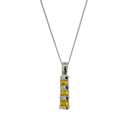 9ct White Gold & Yellow Stone Set Bar 18" Necklace