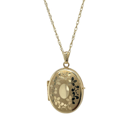 9ct Gold Patterned Flower Oval Locket 18" Necklace