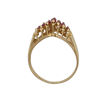 9ct Gold Diamond & Ruby Set Wishbone Ring