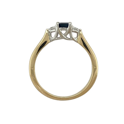18ct Gold Diamond & Sapphire Set Trilogy Ring