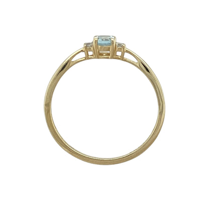 9ct Gold Diamond & Blue Topaz Set Trilogy Ring