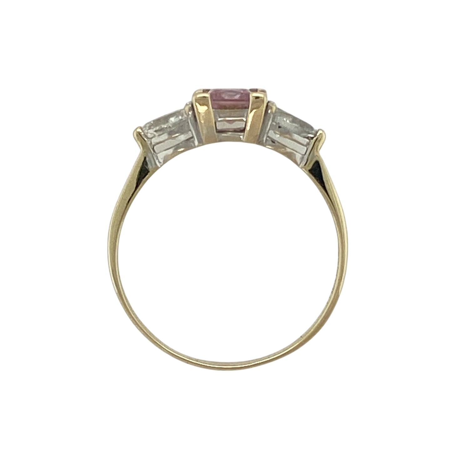 14ct Gold Diamond & Pink Stone Set Trilogy Ring