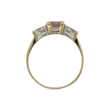14ct Gold Diamond & Pink Stone Set Trilogy Ring