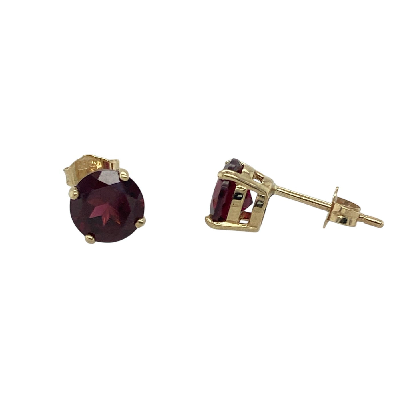 9ct Gold & Round Red Stone Stud Earrings