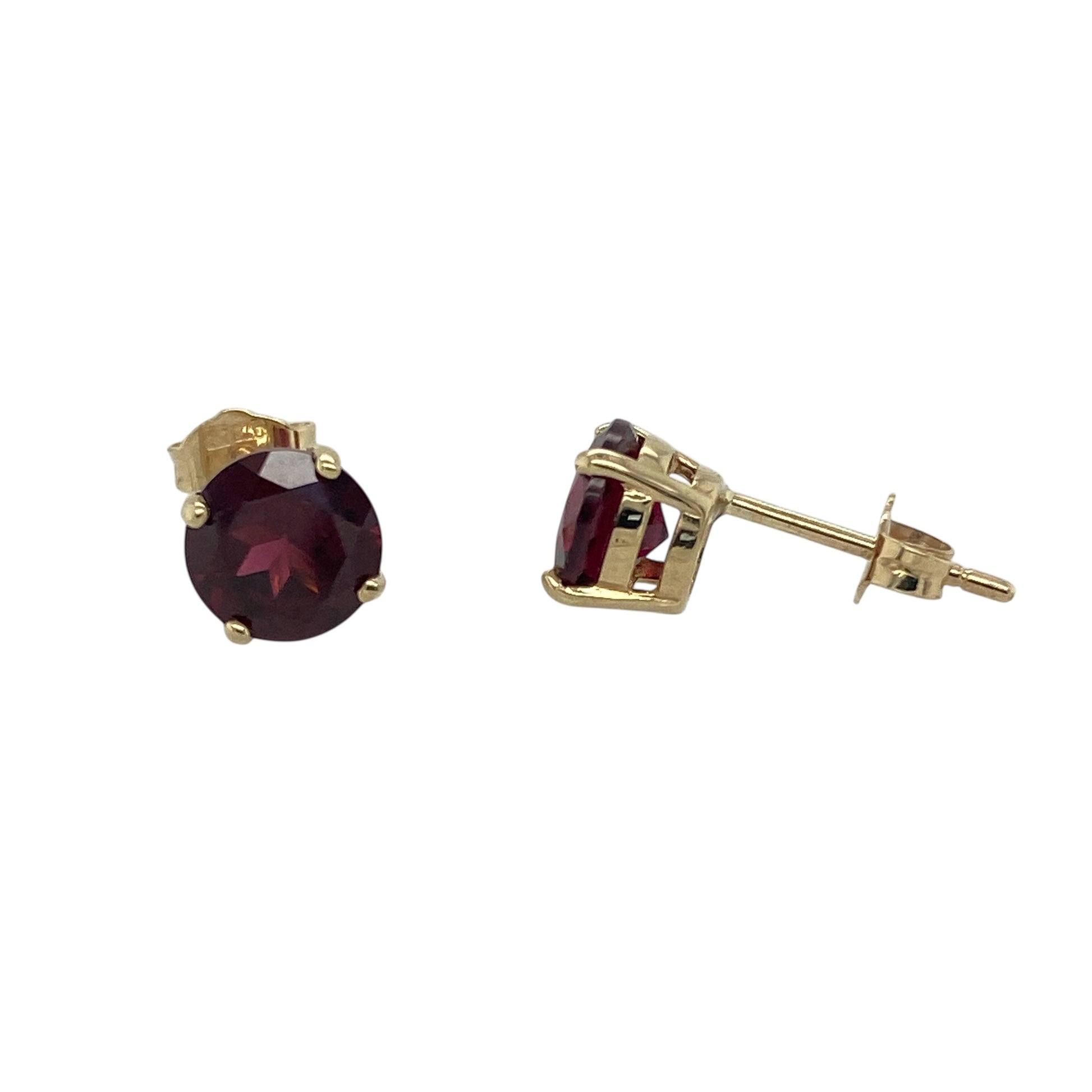 9ct Gold & Round Red Stone Stud Earrings