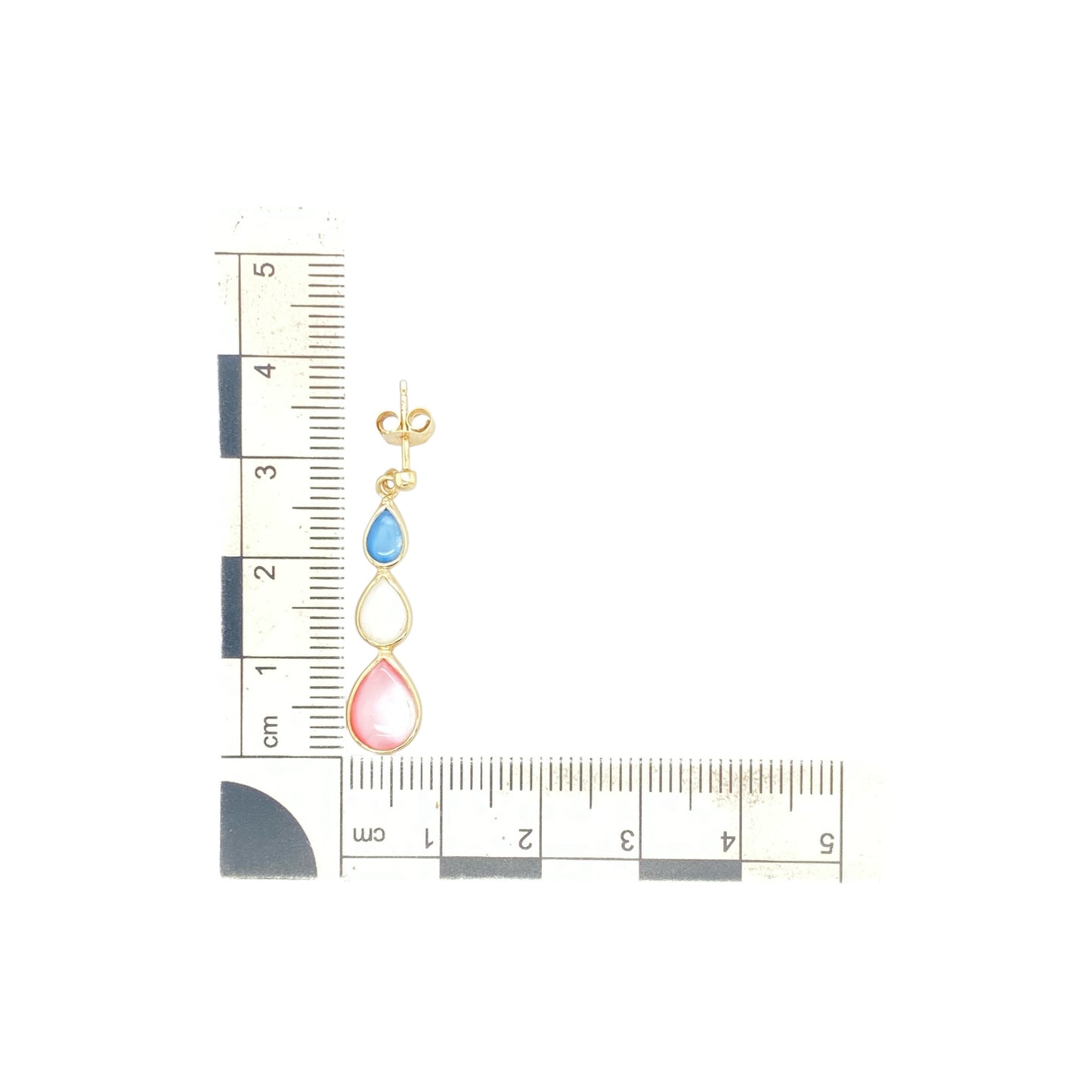 9ct Gold Blue, White & Pink Stone Set Drop Earrings