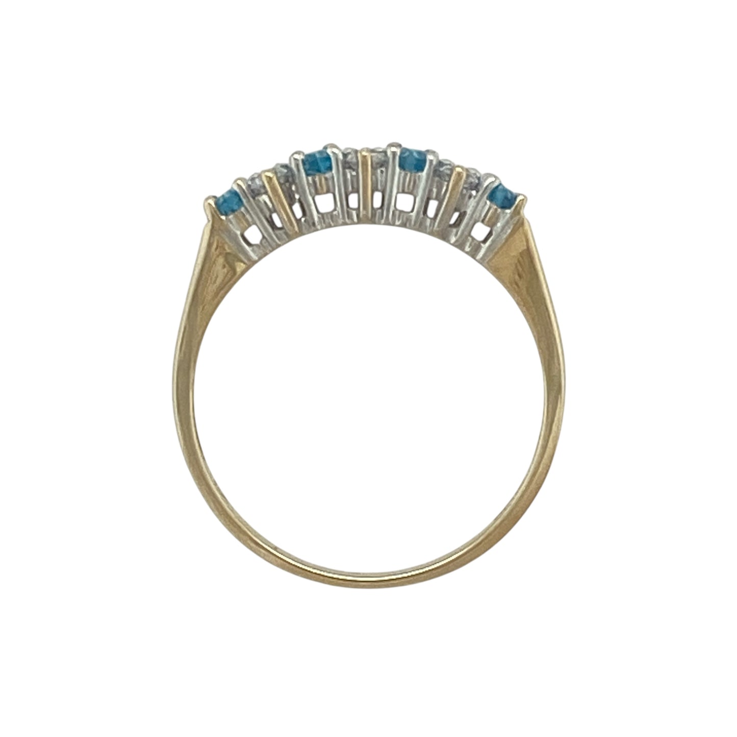 9ct Gold Blue Stone & Cubic Zirconia Set Band Ring