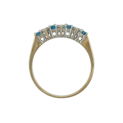 9ct Gold Blue Stone & Cubic Zirconia Set Band Ring