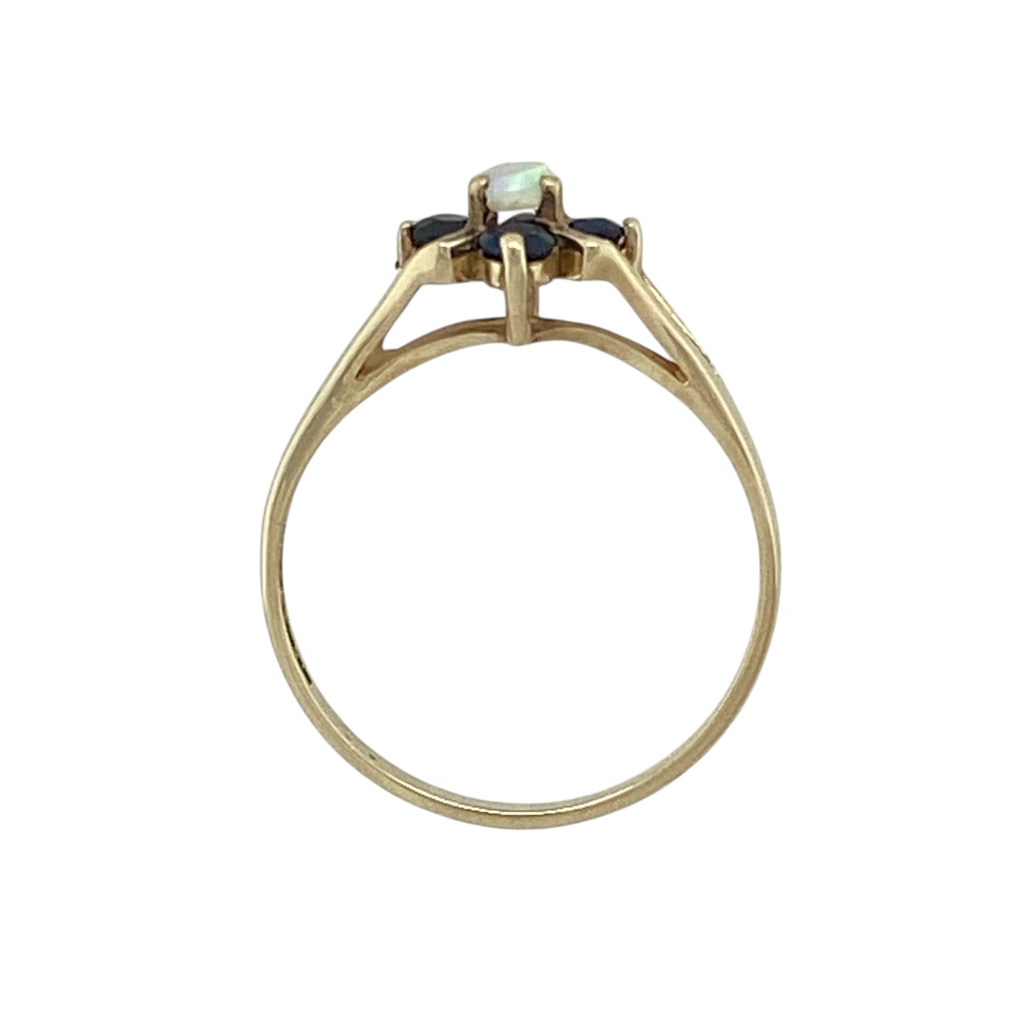 9ct Gold Opalique & Sapphire Set Flower Ring