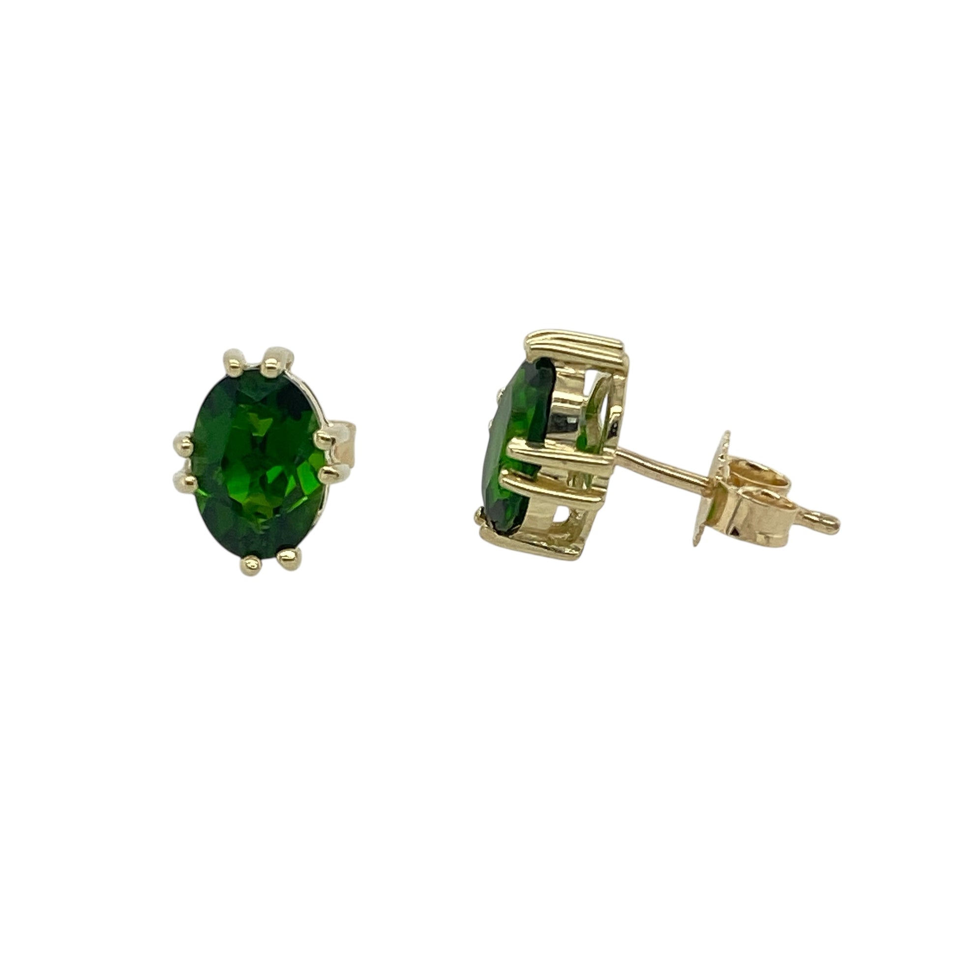 9ct Gold & Oval Green Stone Set Stud Earrings